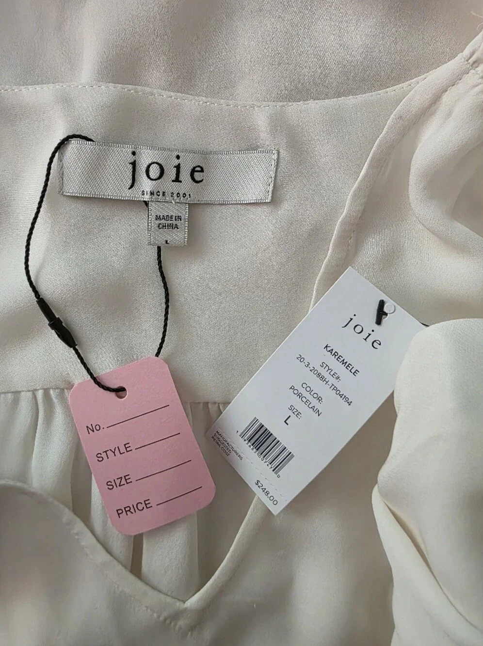 NWT Joie Ivory 100% Silk Short Sleeve Blouse Size Large